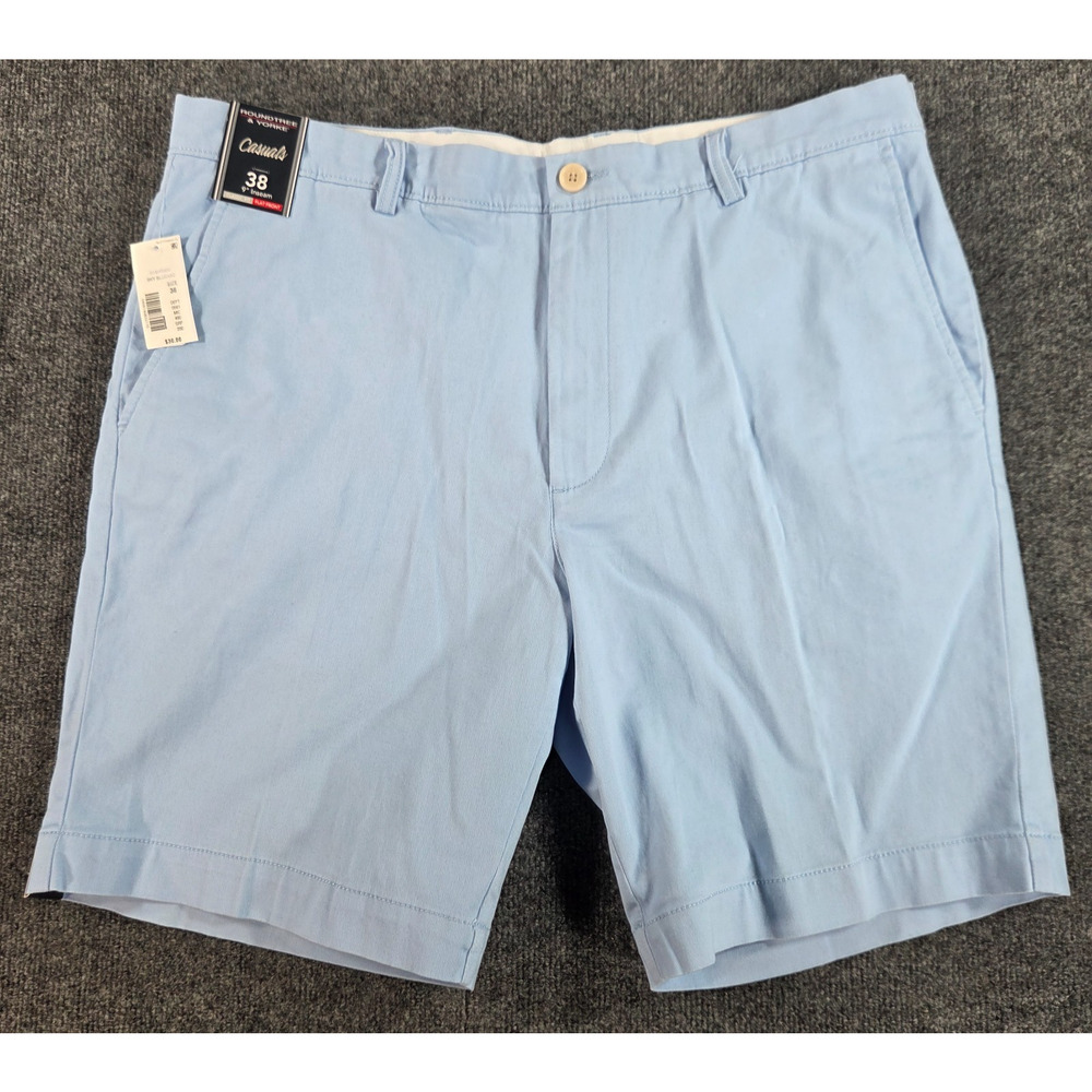 Roundtree & Yorke Classic Fit Flat Front Stretch Shorts Sky Blue38 NEW Preppy
